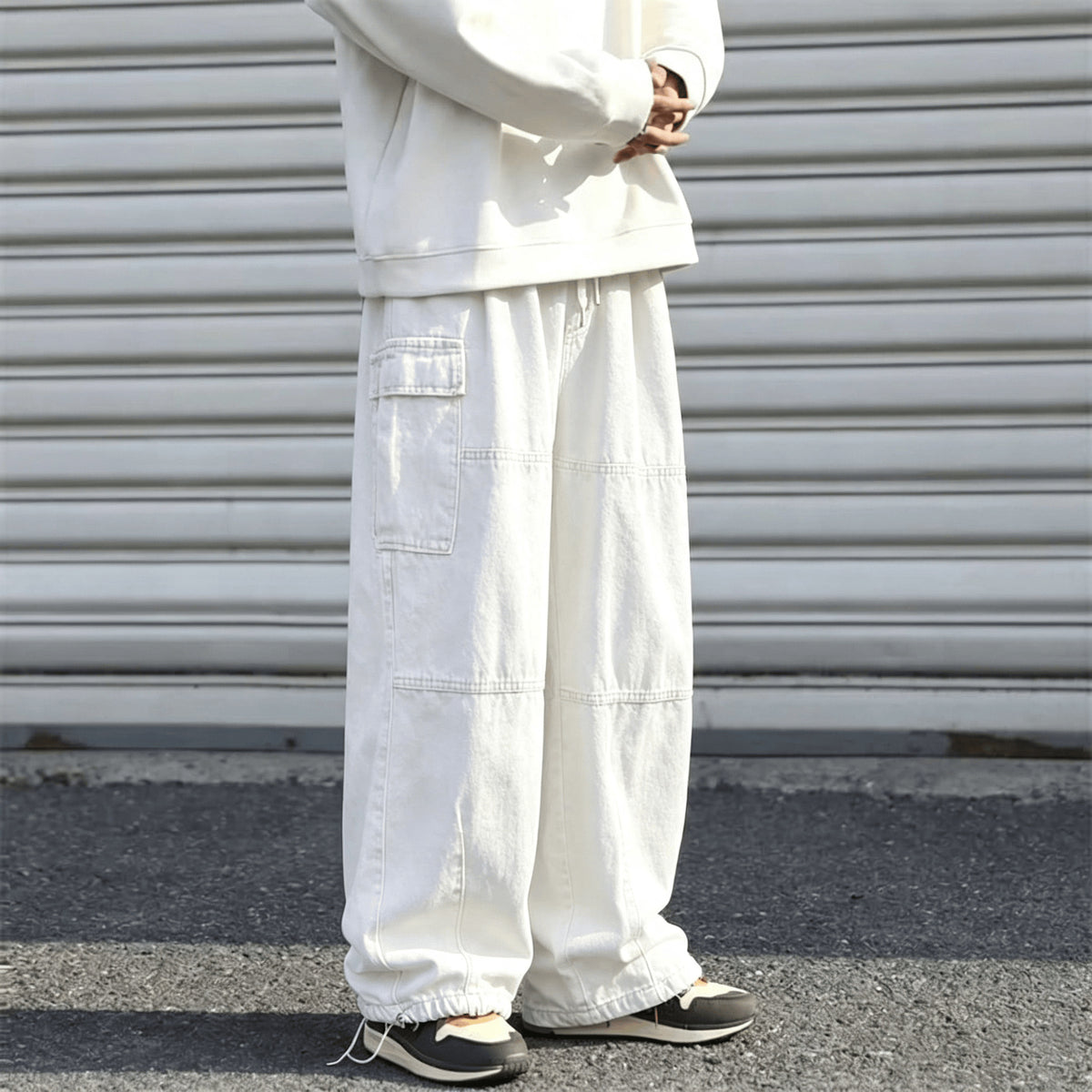 Colour-Block Multi-Pocket Denim Trousers