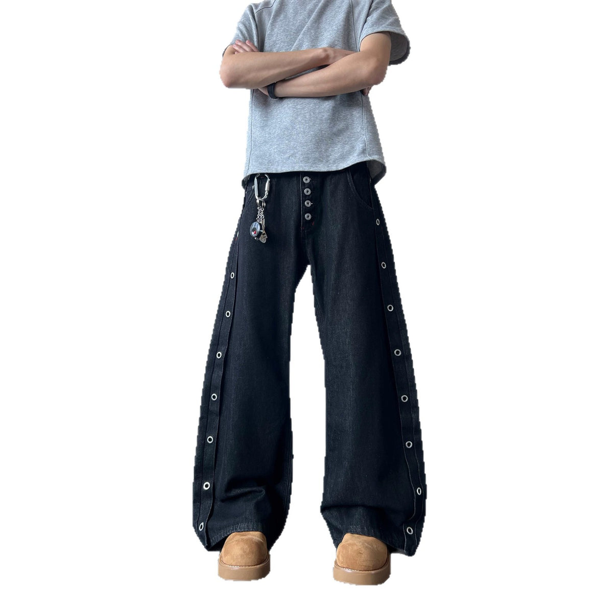 Five-Button Wide-Leg Denim Trousers