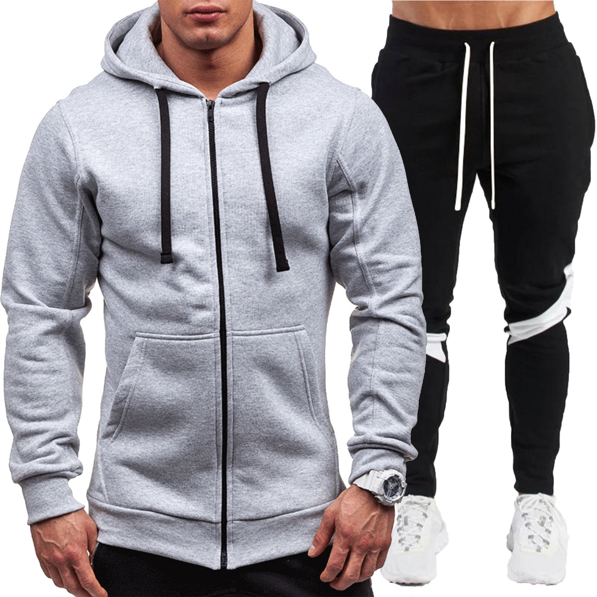 Zip-Up Loose Hoodie & Casual Long Pants Set