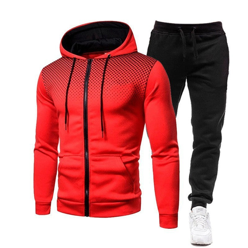 Dot Print Zip Hooded Sweatshirt