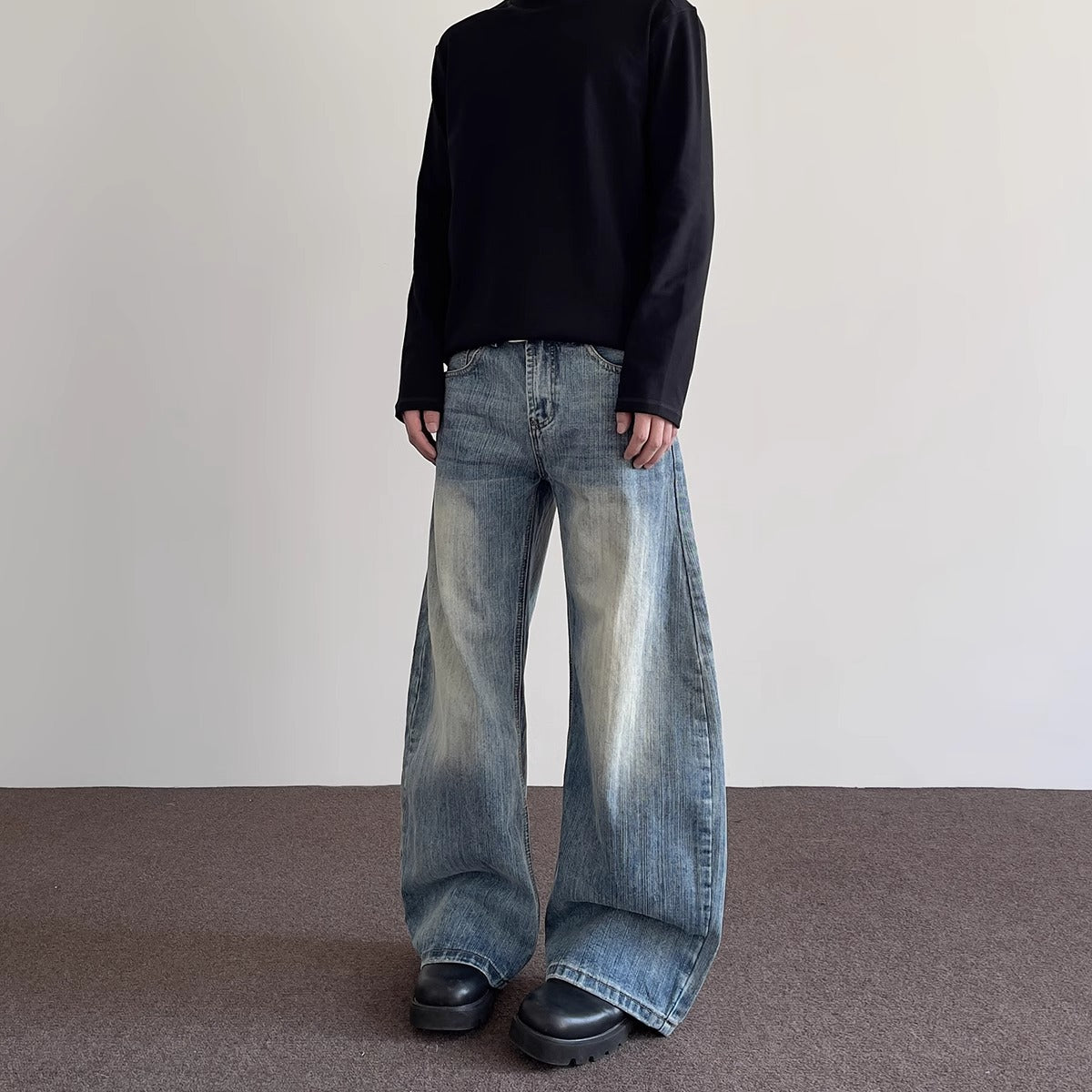 Distressed Straight Leg Slight Flare Jeans