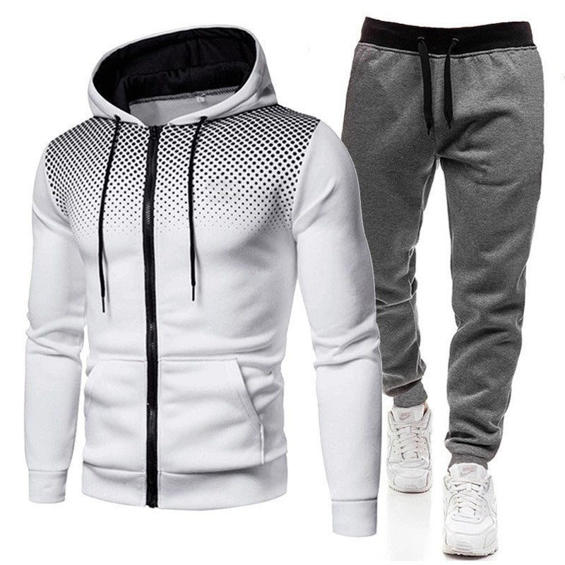 Dot Print Zip Hooded Sweatshirt