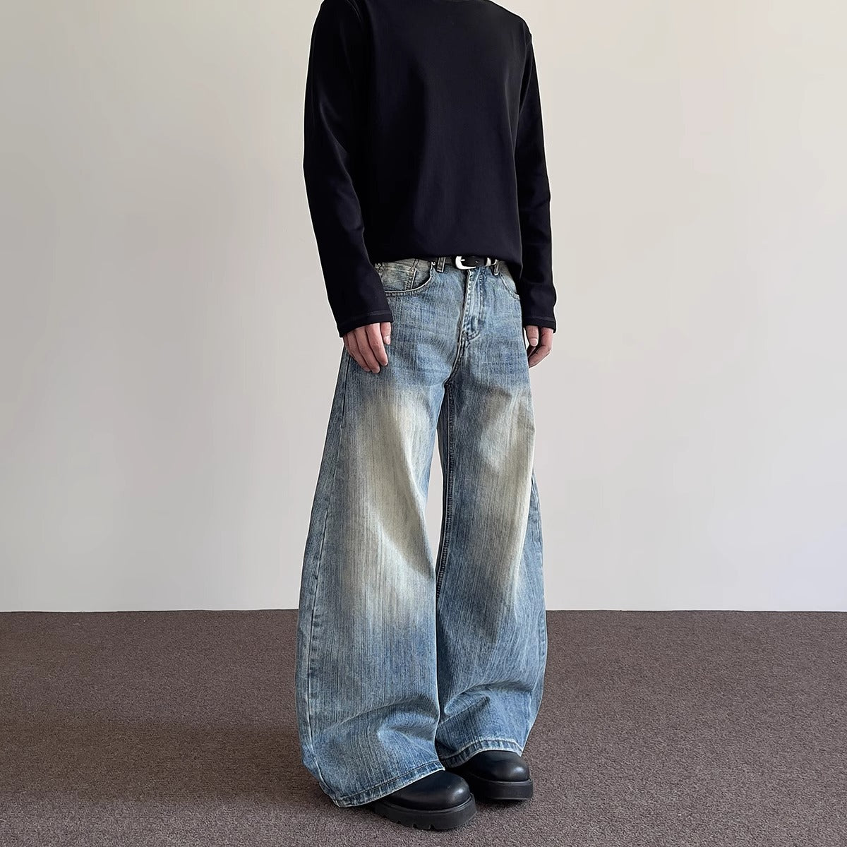 Distressed Straight Leg Slight Flare Jeans