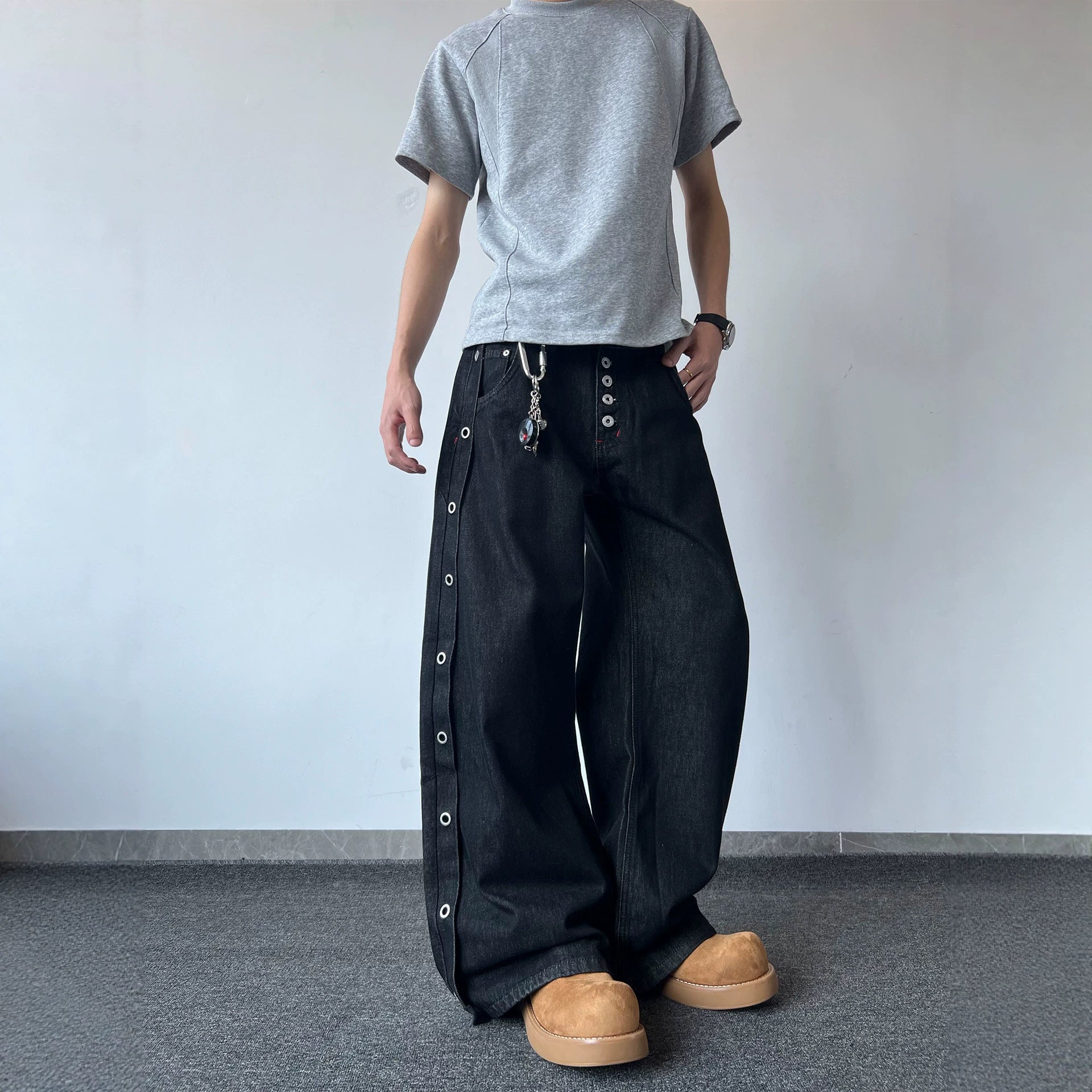 Five-Button Wide-Leg Denim Trousers