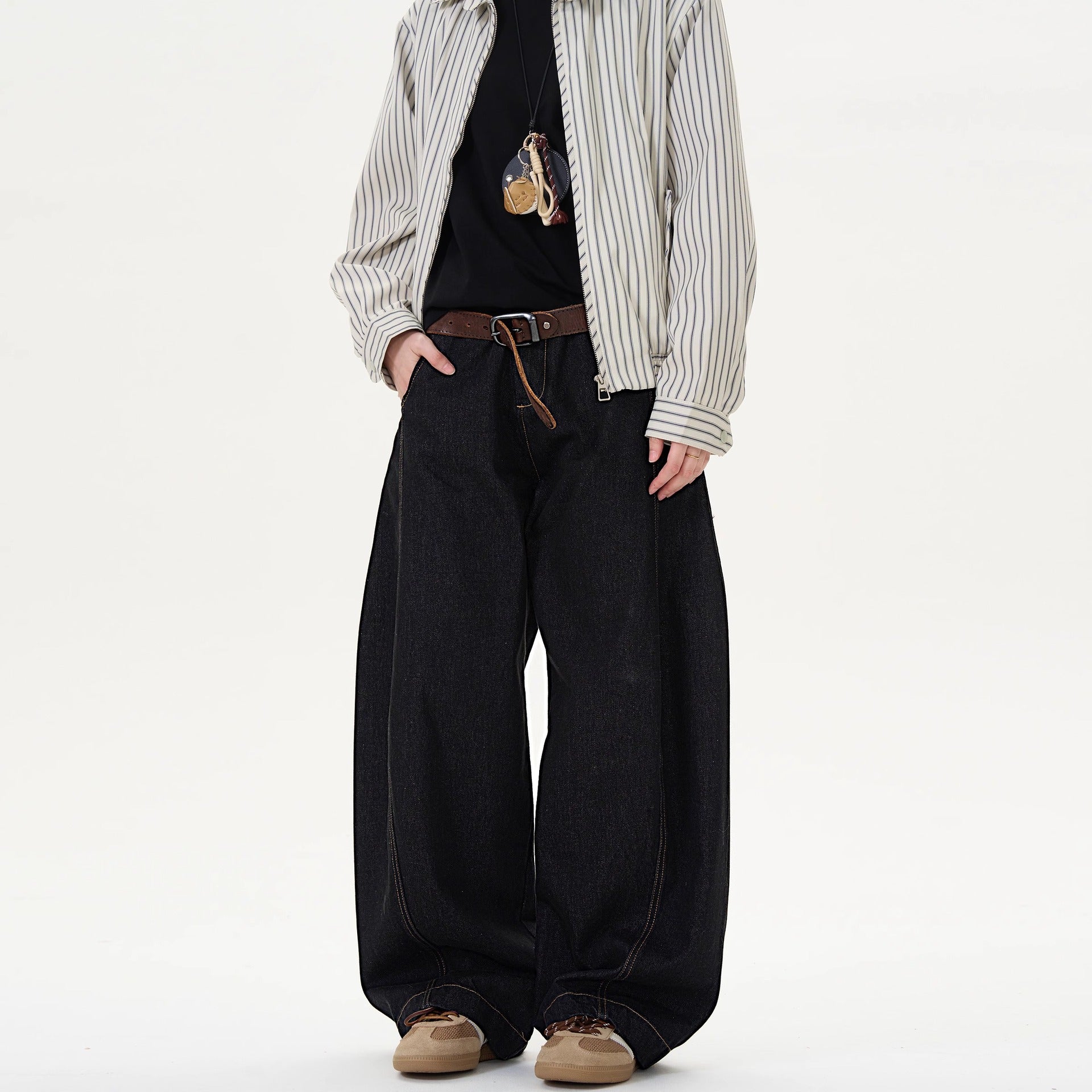 Black Wide-Leg Knife-Cut Jeans