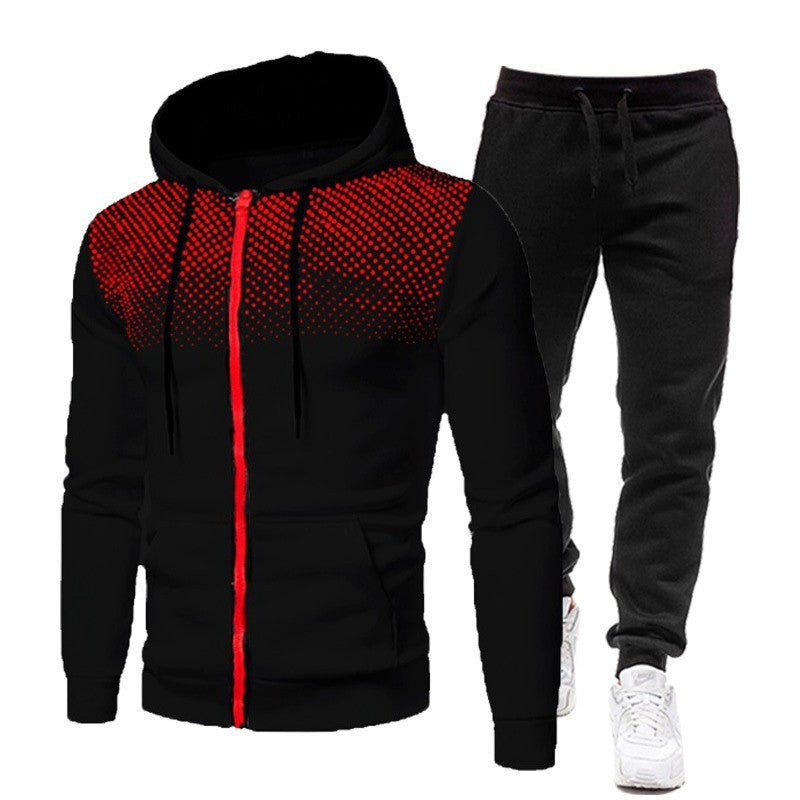Dot Print Zip Hooded Sweatshirt