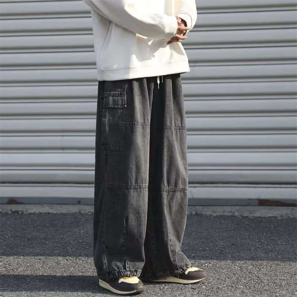 Colour-Block Multi-Pocket Denim Trousers