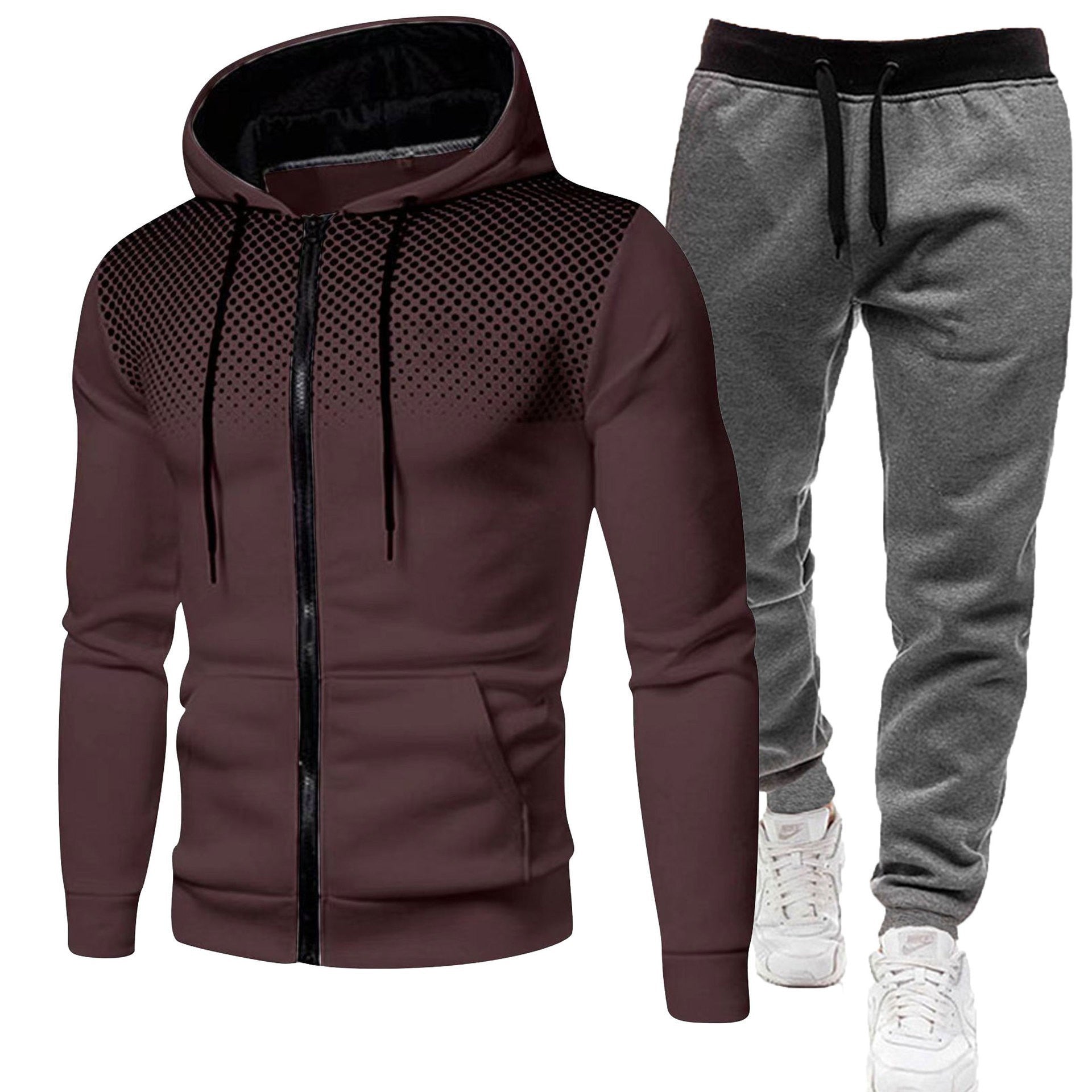Dot Print Zip Hooded Sweatshirt