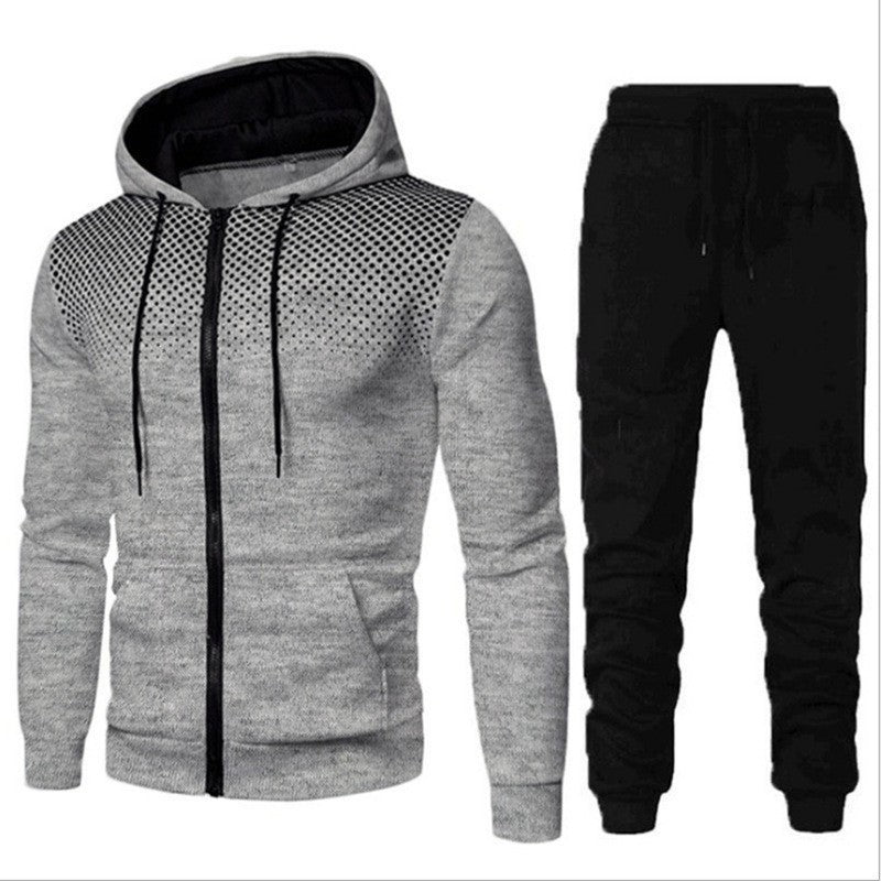 Dot Print Zip Hooded Sweatshirt