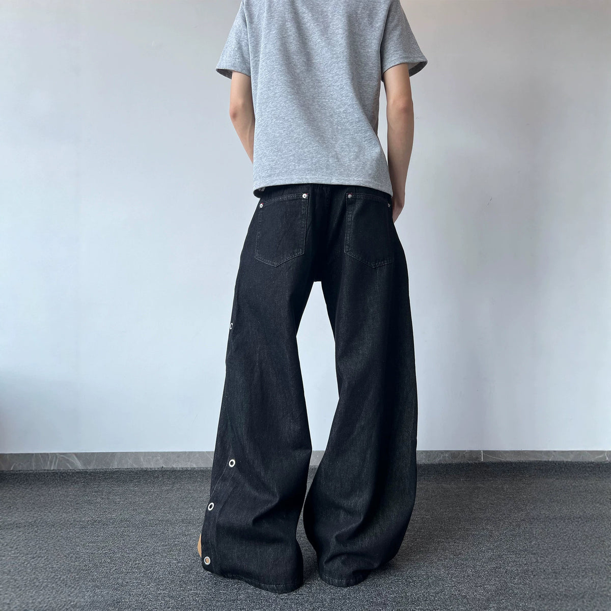 Five-Button Wide-Leg Denim Trousers
