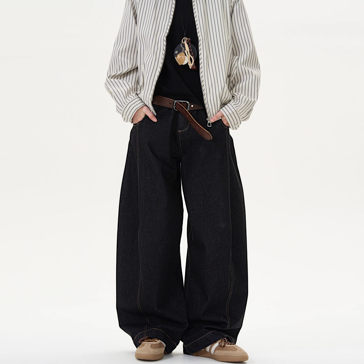 Black Wide-Leg Knife-Cut Jeans