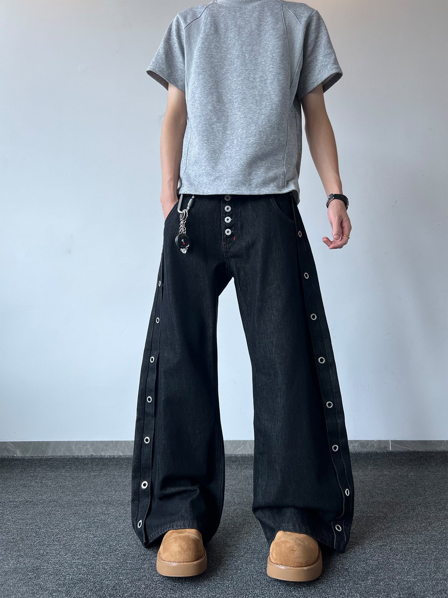 Five-Button Wide-Leg Denim Trousers