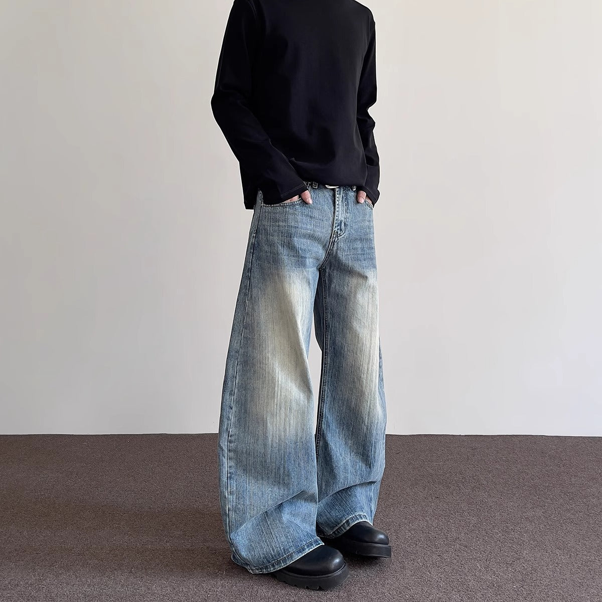 Distressed Straight Leg Slight Flare Jeans