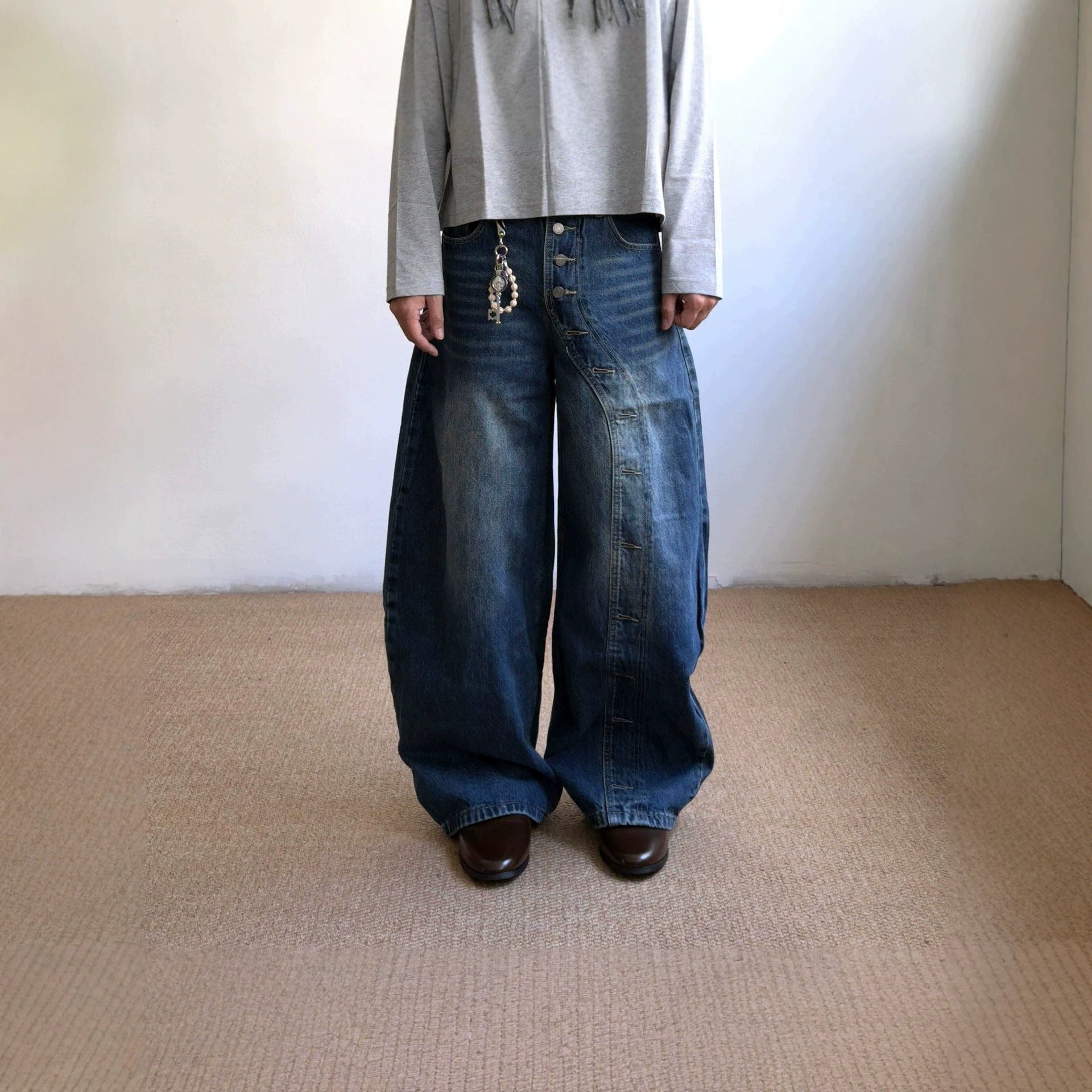 Buttoned Snap Detail Casual Denim Pants