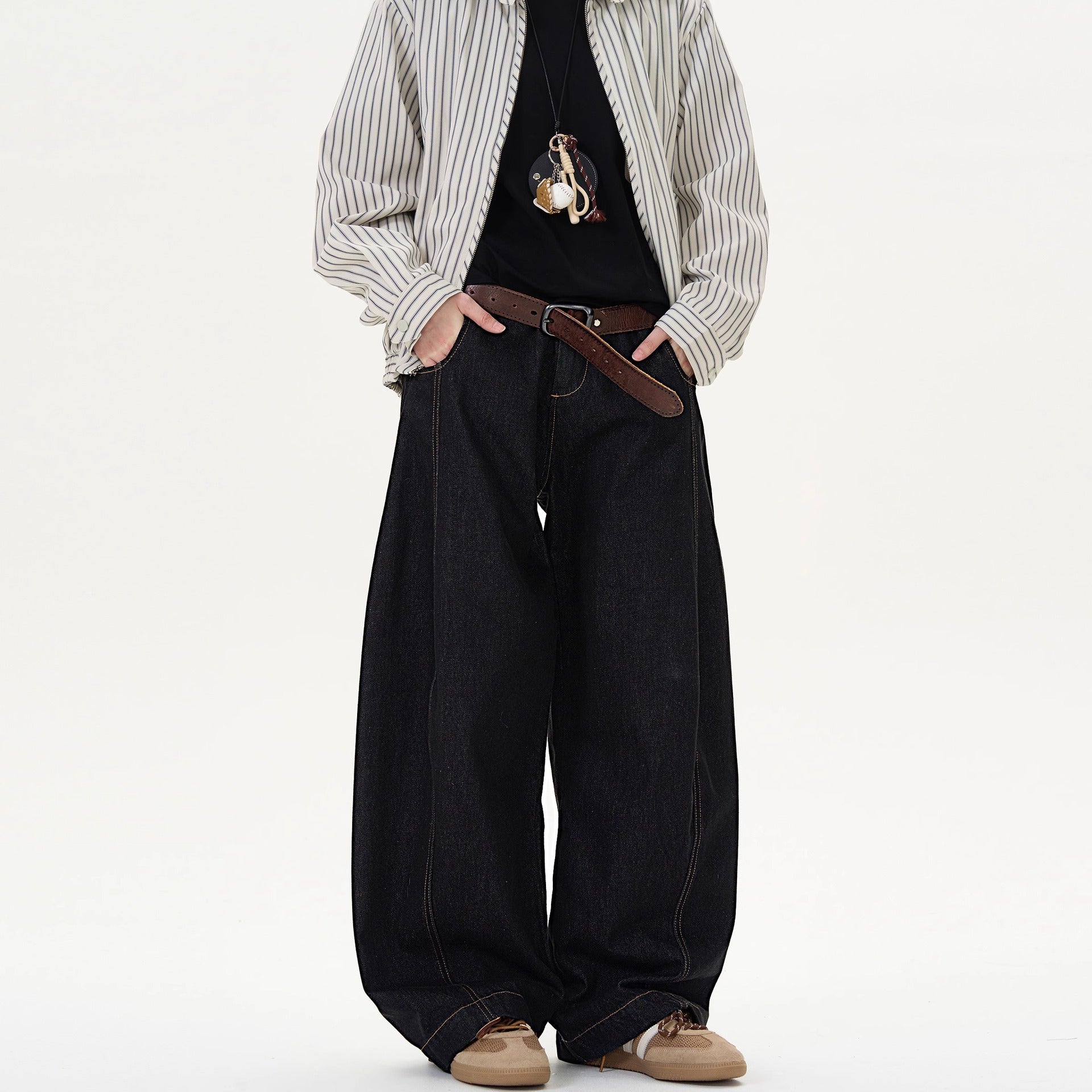 Black Wide-Leg Knife-Cut Jeans
