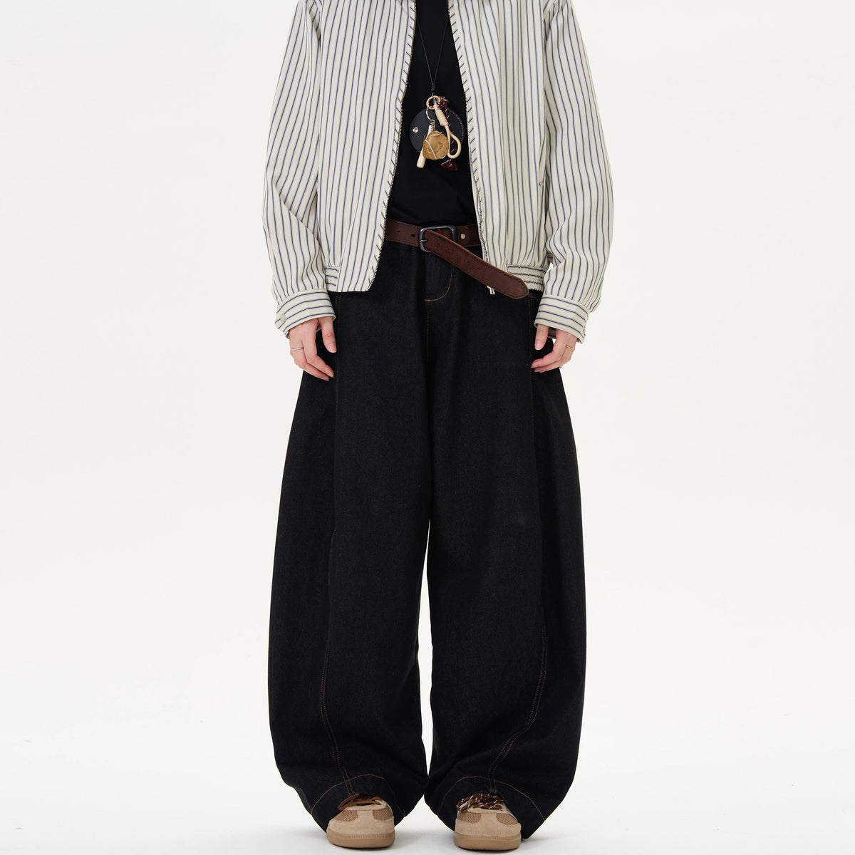 Black Wide-Leg Knife-Cut Jeans
