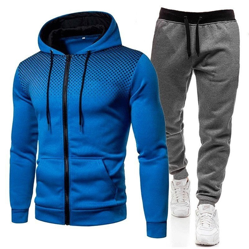 Dot Print Zip Hooded Sweatshirt