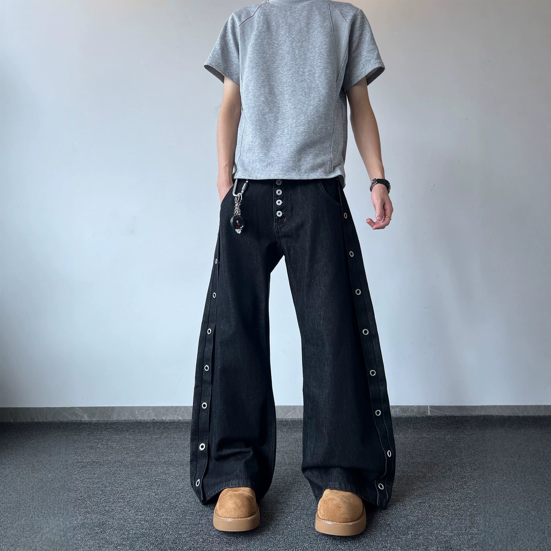 Five-Button Wide-Leg Denim Trousers