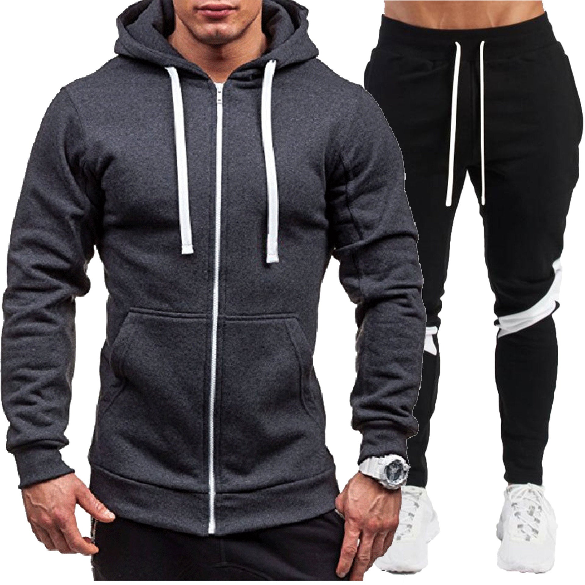 Zip-Up Loose Hoodie & Casual Long Pants Set