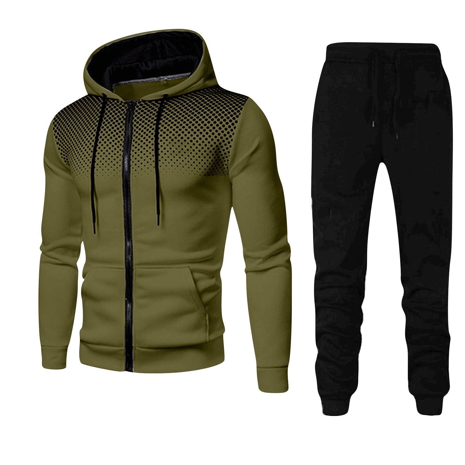Dot Print Zip Hooded Sweatshirt
