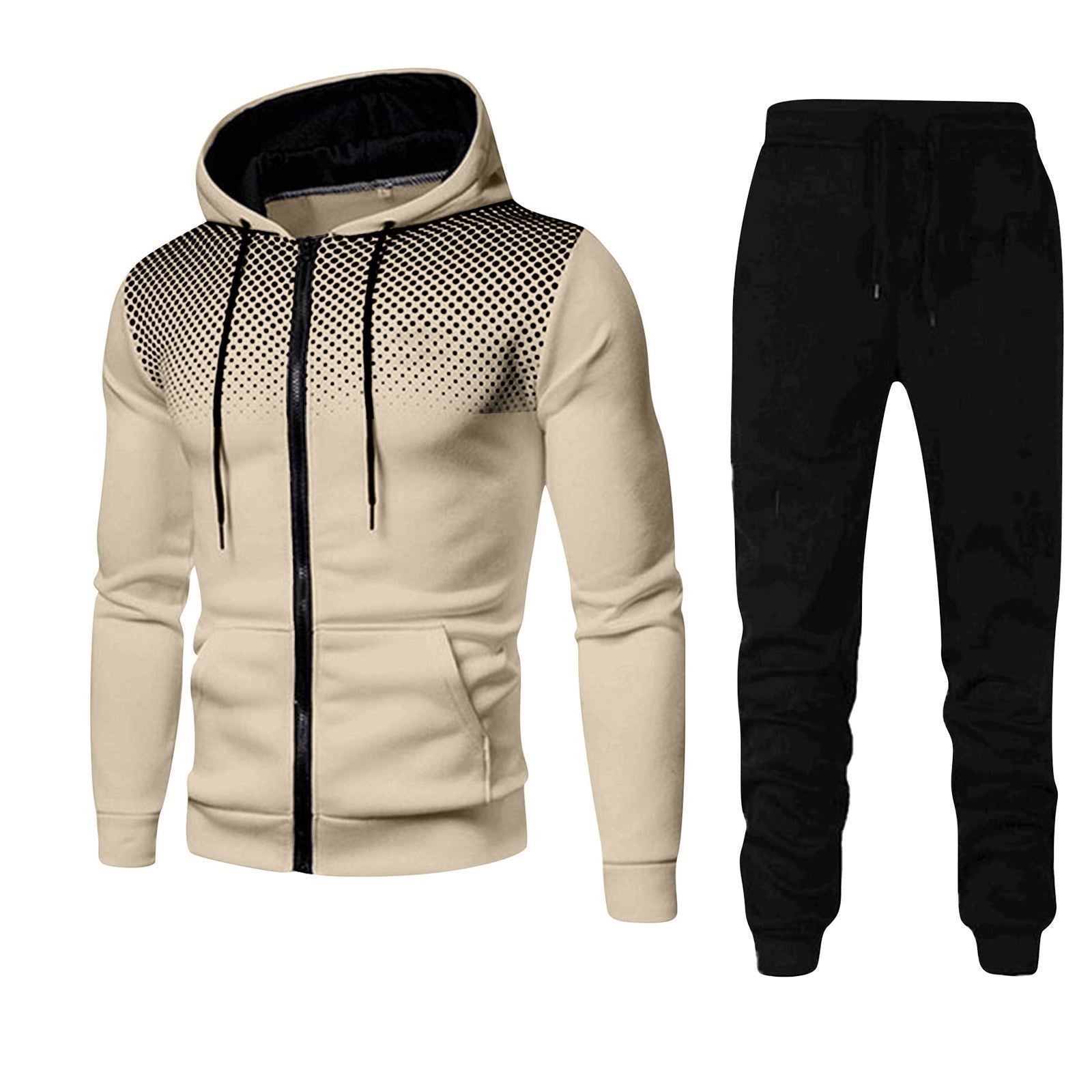 Dot Print Zip Hooded Sweatshirt