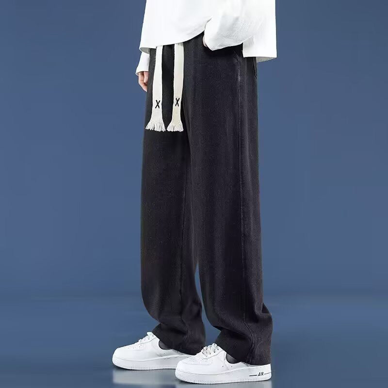 Retro Men's Summer Straight Leg Casual Drawstring Jeans High Street Style Pants
