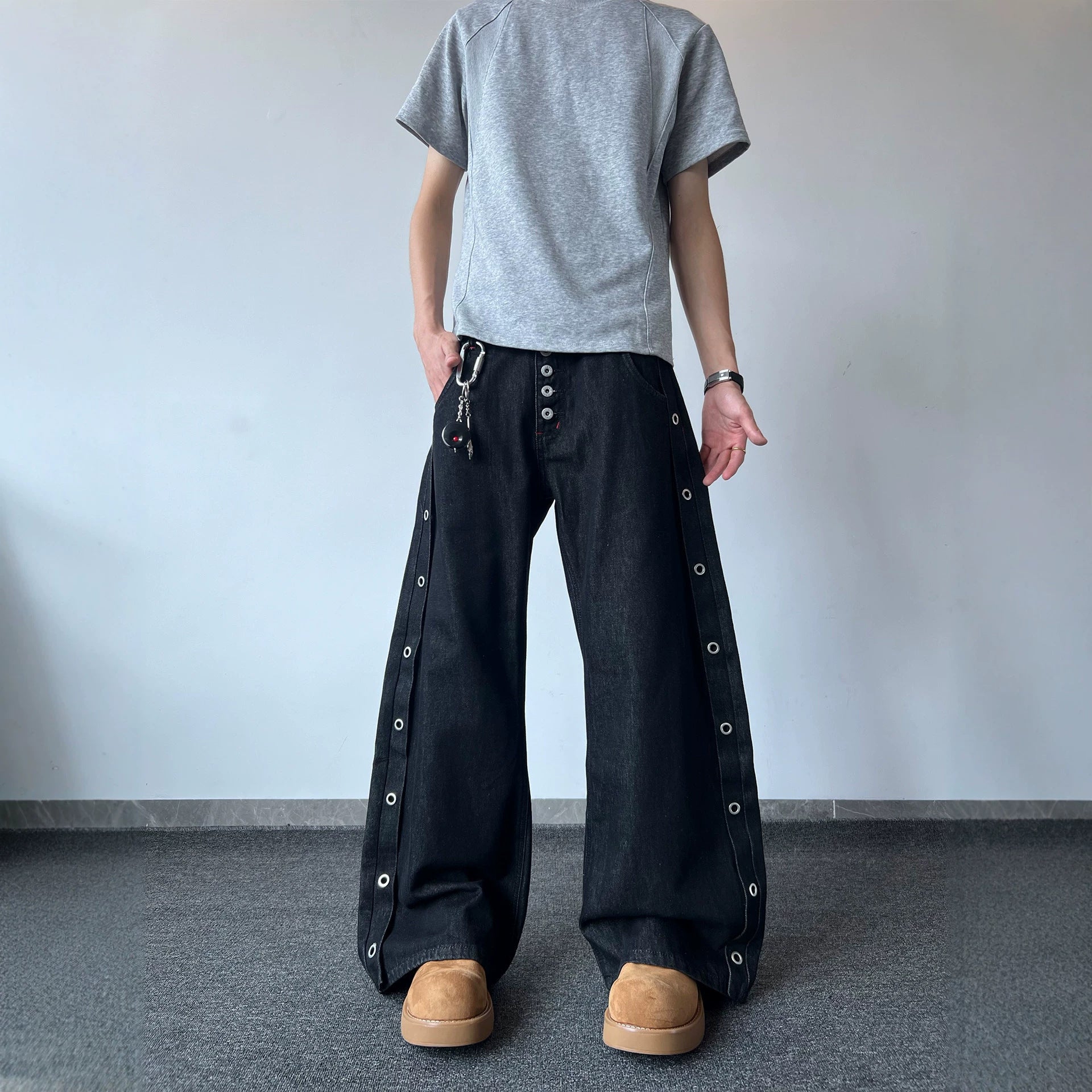Five-Button Wide-Leg Denim Trousers