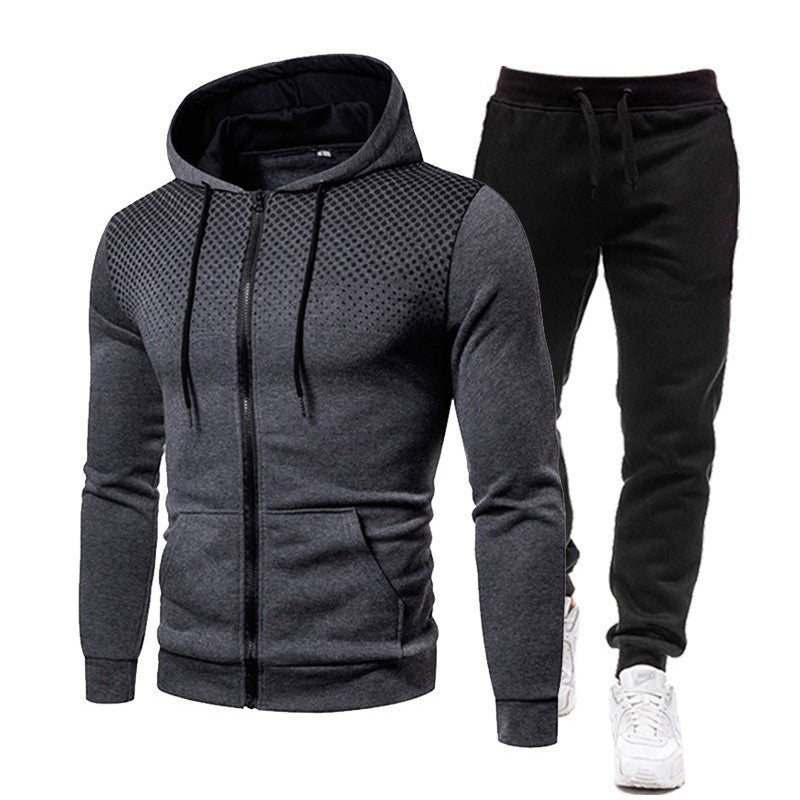 Dot Print Zip Hooded Sweatshirt