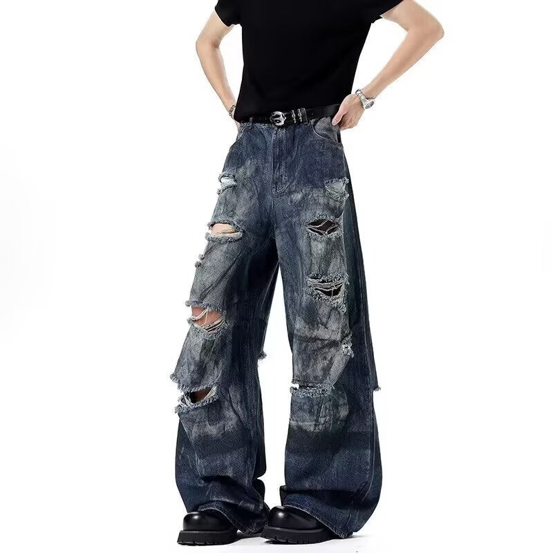 Washed Distressed Loose Fit Denim