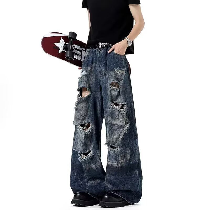 Washed Distressed Loose Fit Denim
