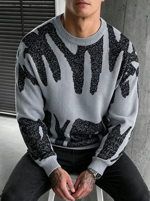 Abstract Jacquard Knit Pullover