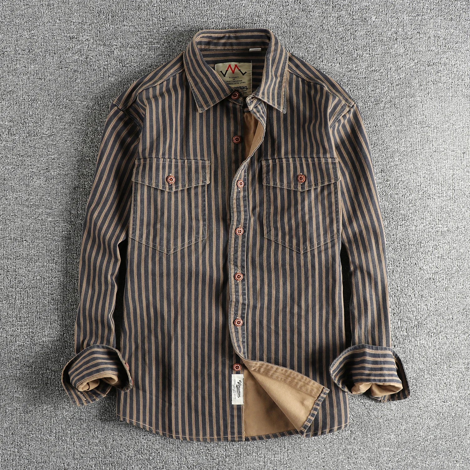 Retro Stripe Multi-Pocket Casual Shirt