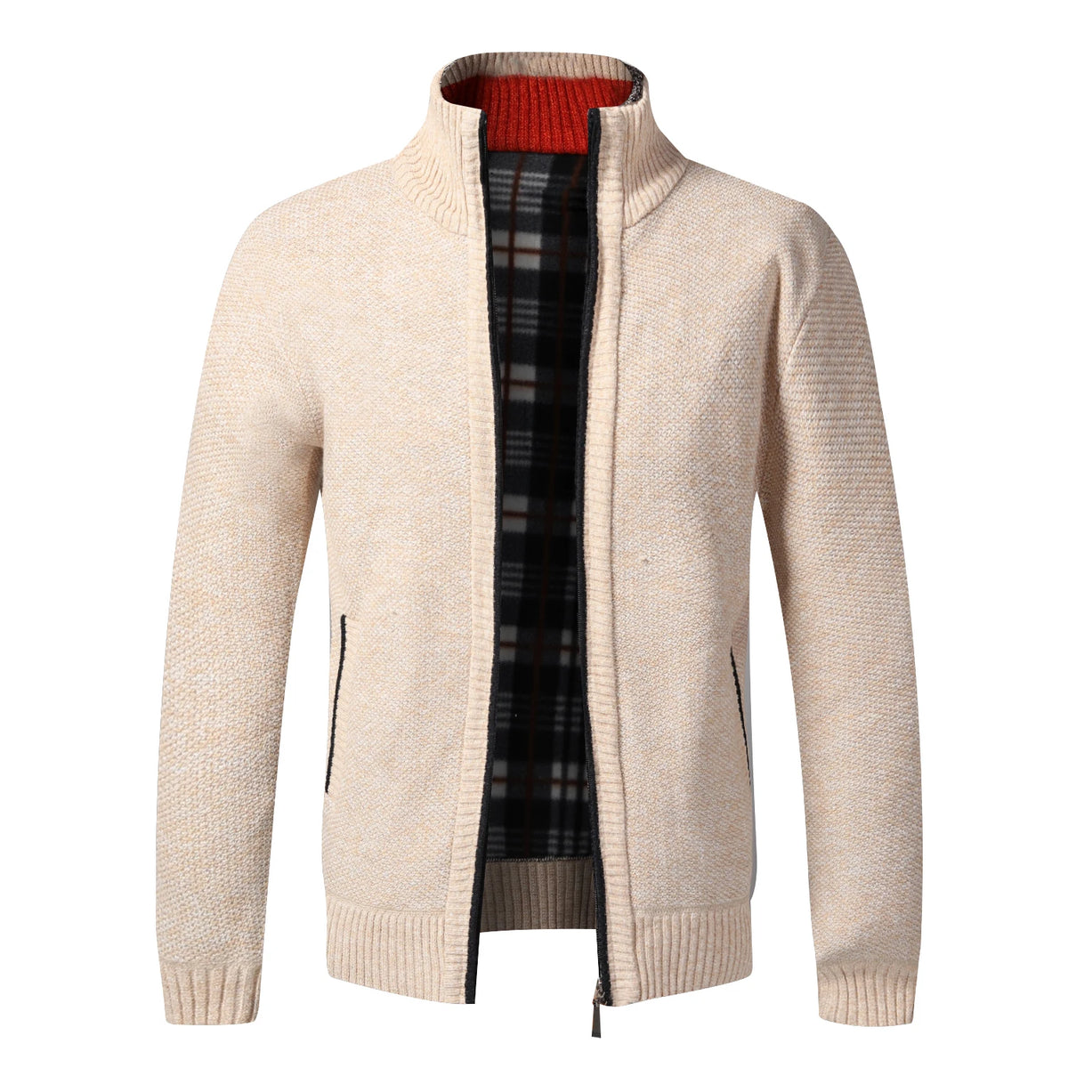 Fleece-Lined Full-Zip Knit Cardigan