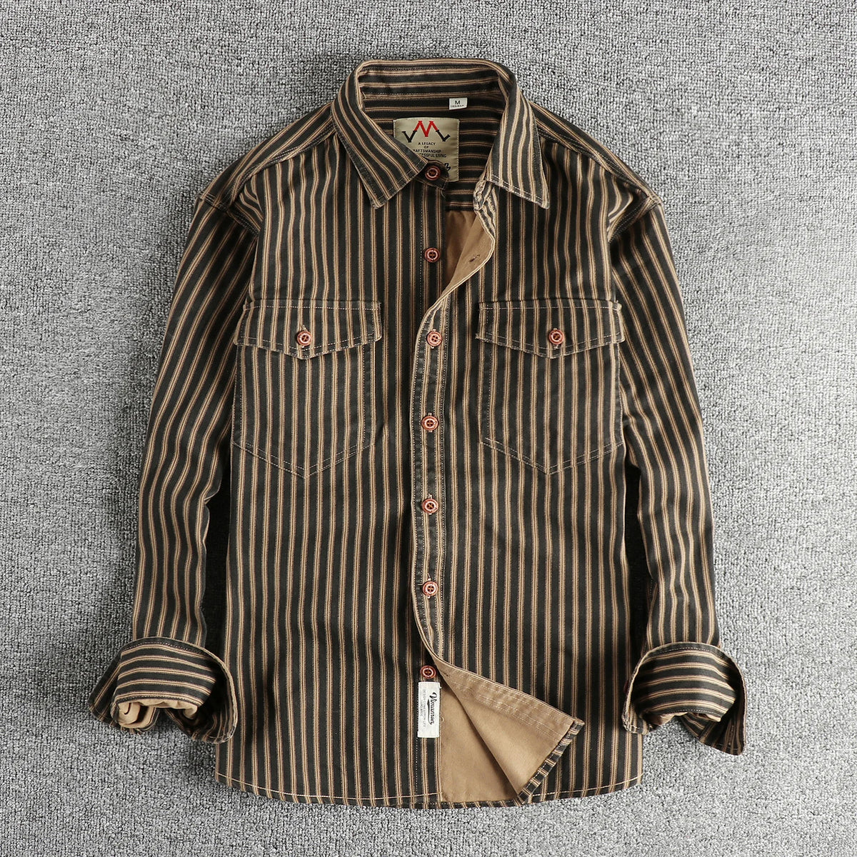 Retro Stripe Multi-Pocket Casual Shirt