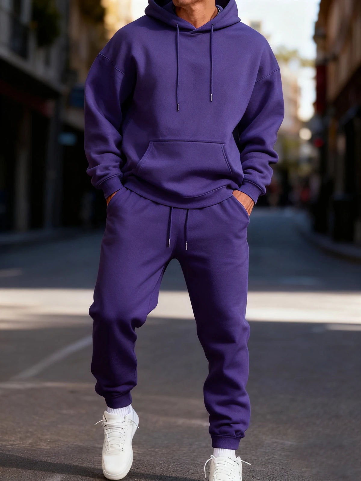 Solid Colour Long Hoodie & Sweatpant Set