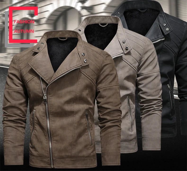 Fleece-Lined PU Leather Lapel Coat