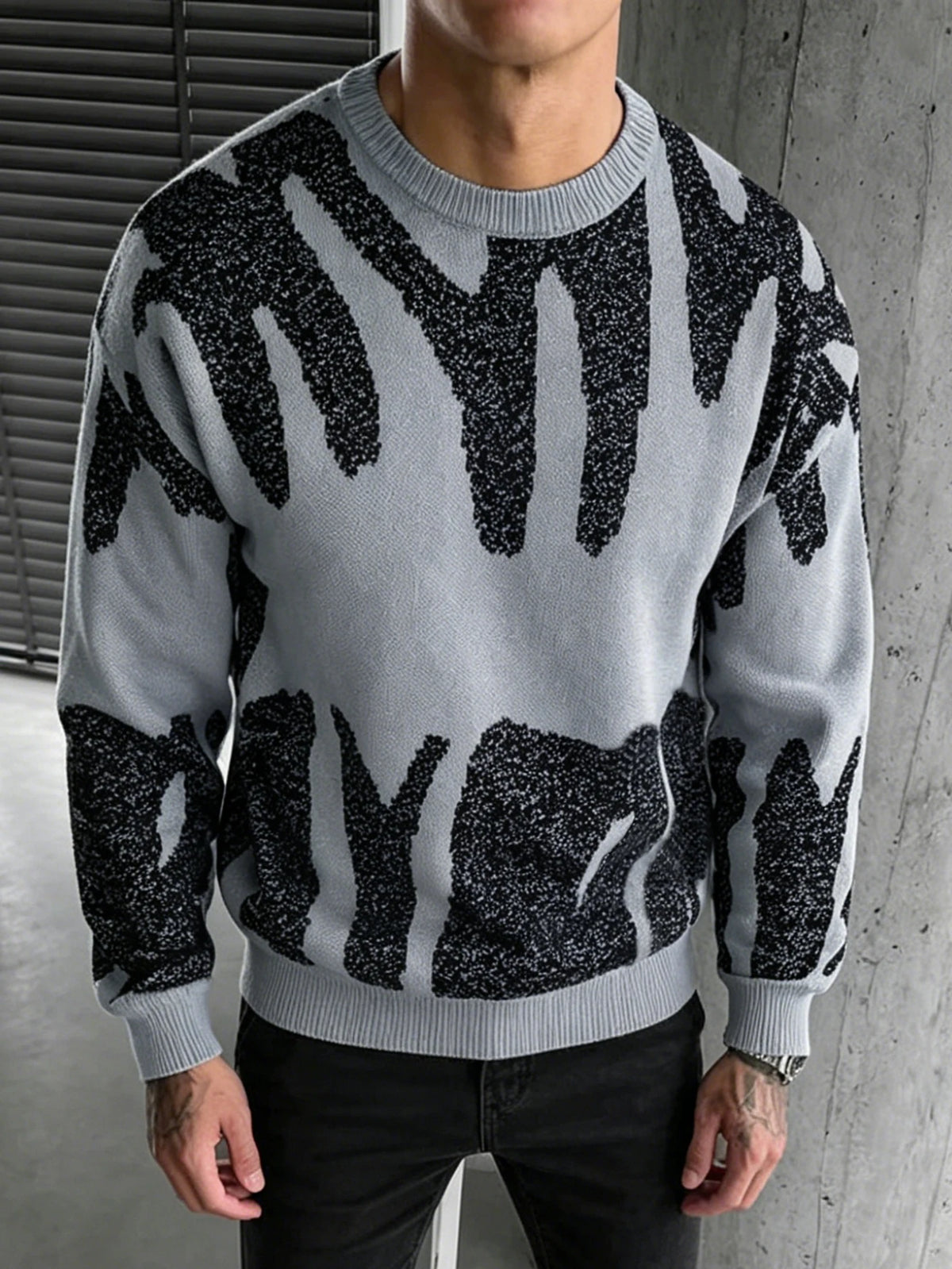Abstract Jacquard Knit Pullover