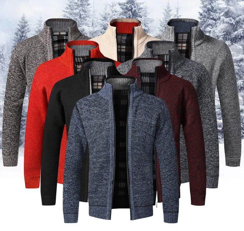 Fleece-Lined Full-Zip Knit Cardigan