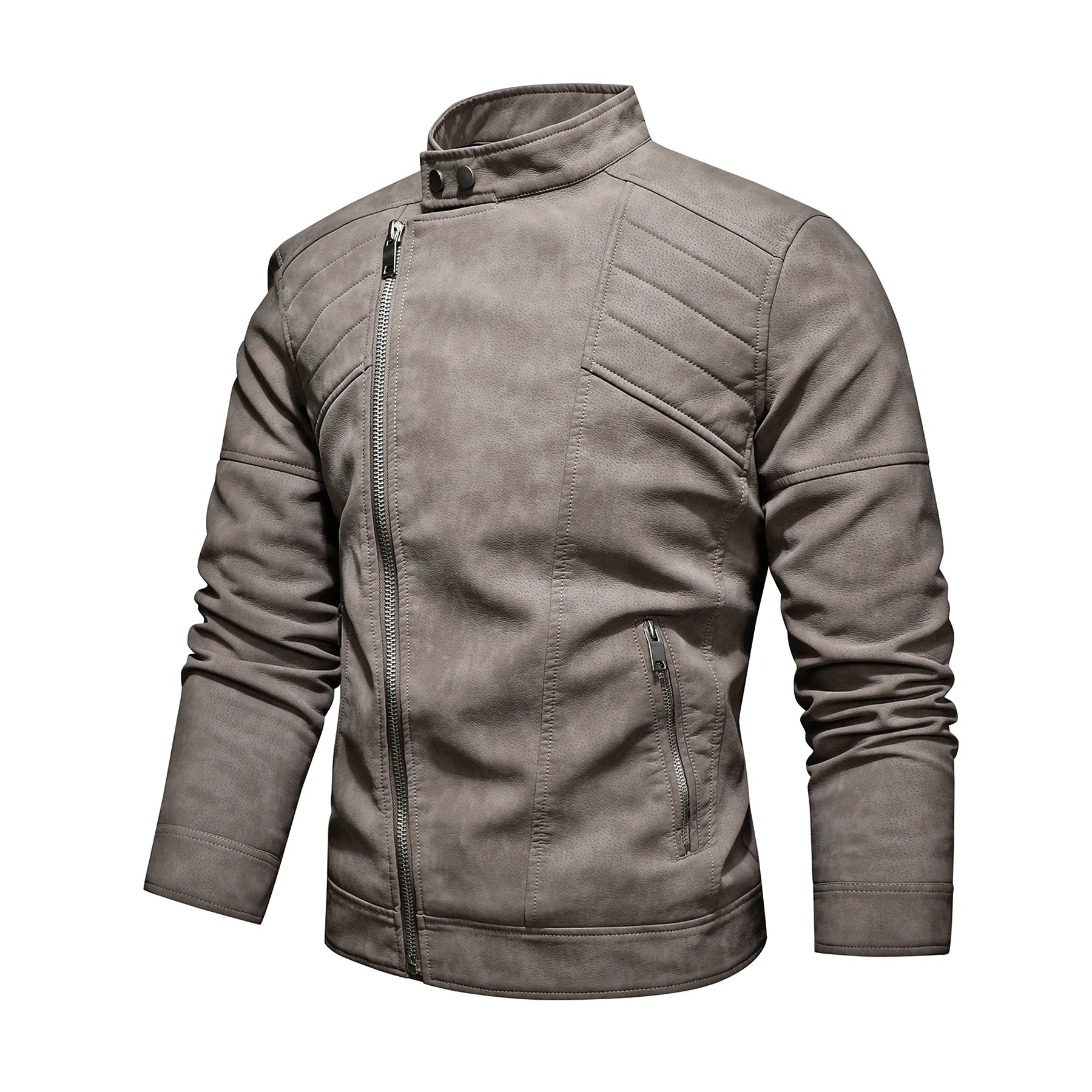 Fleece-Lined PU Leather Lapel Coat