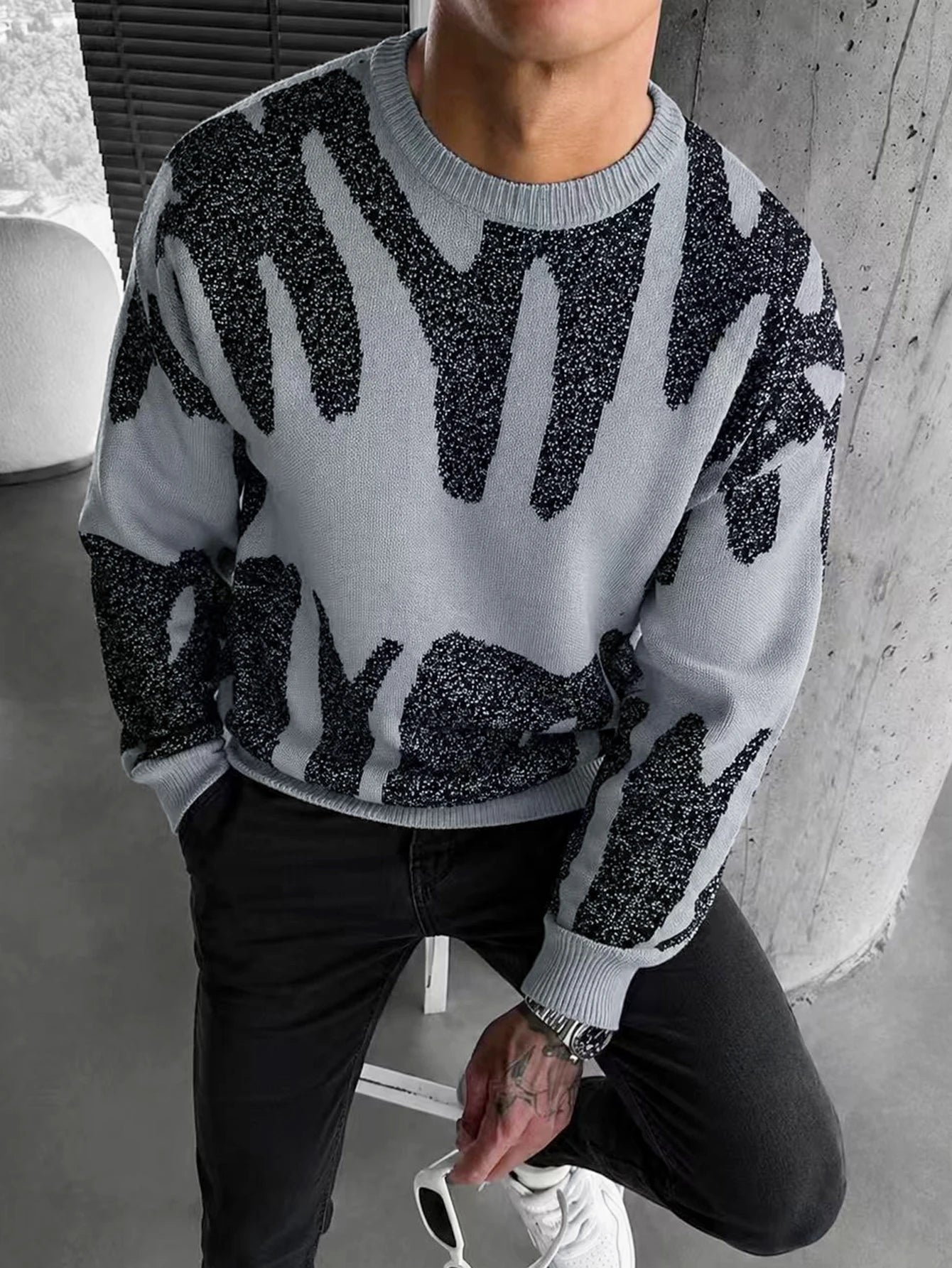 Abstract Jacquard Knit Pullover