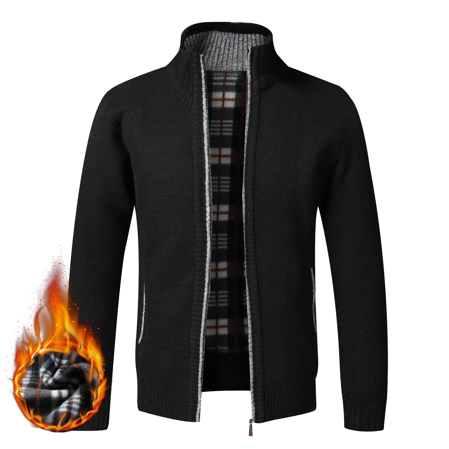 Fleece-Lined Full-Zip Knit Cardigan