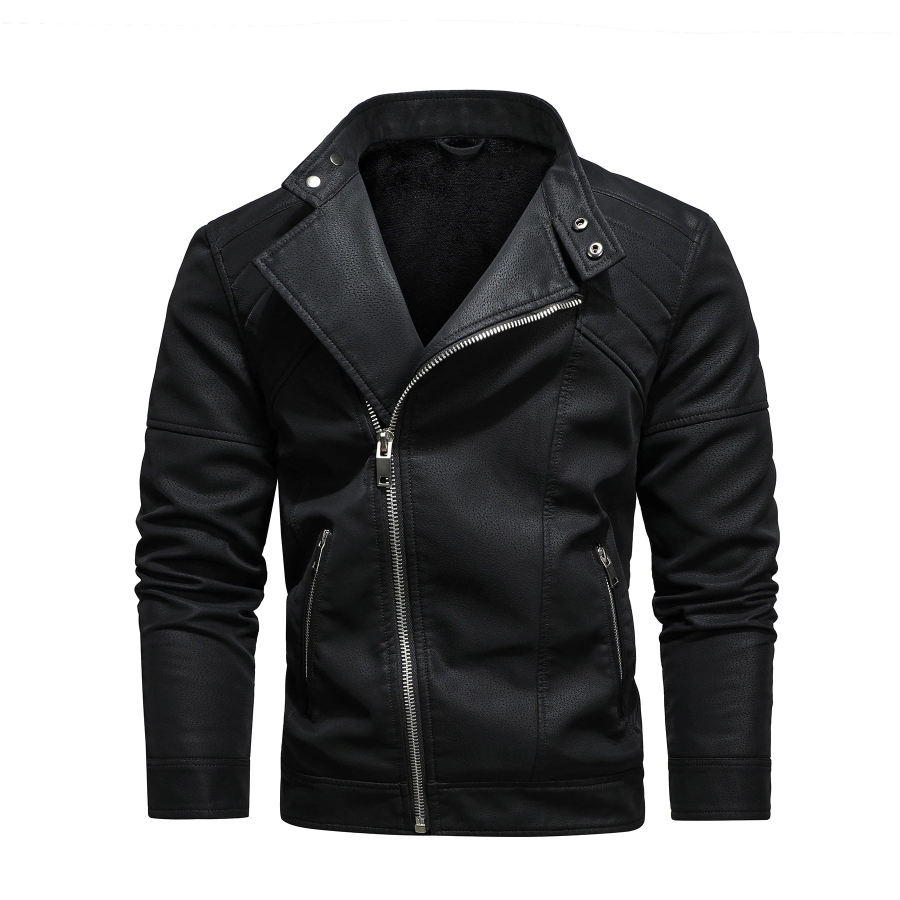 Fleece-Lined PU Leather Lapel Coat