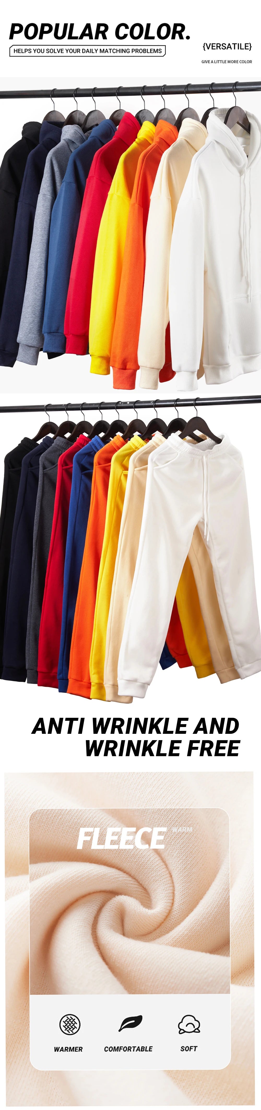 Solid Colour Long Hoodie & Sweatpant Set