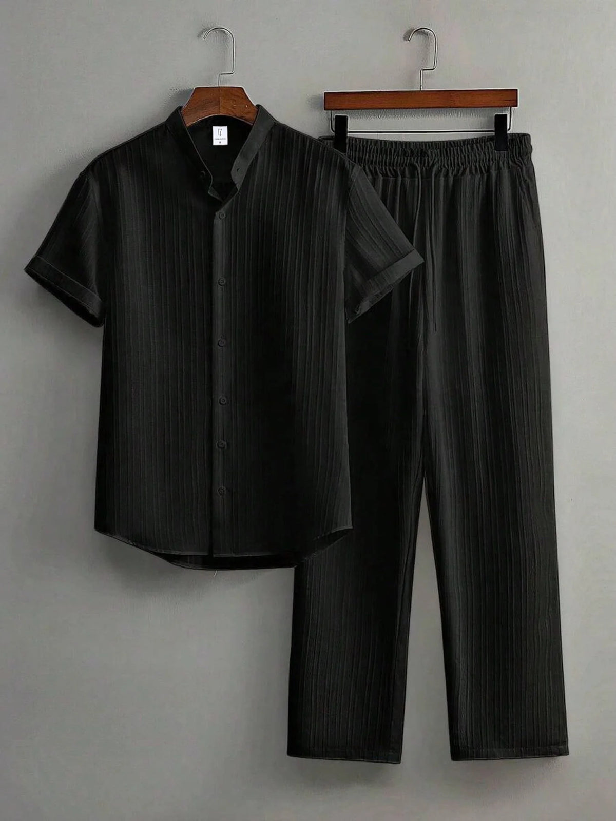 Textured Henley Shirt & Drawstring Pants Set
