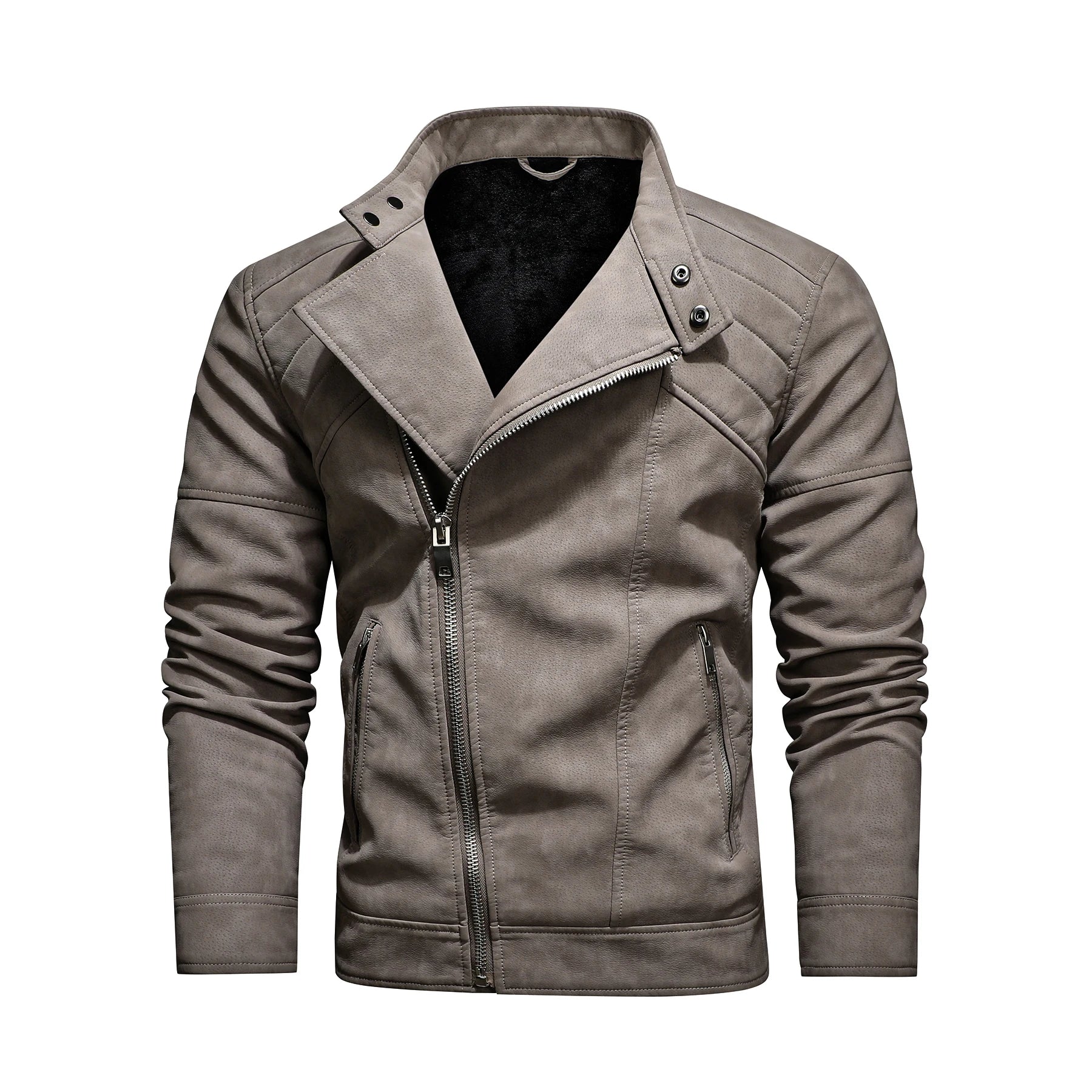 Fleece-Lined PU Leather Lapel Coat