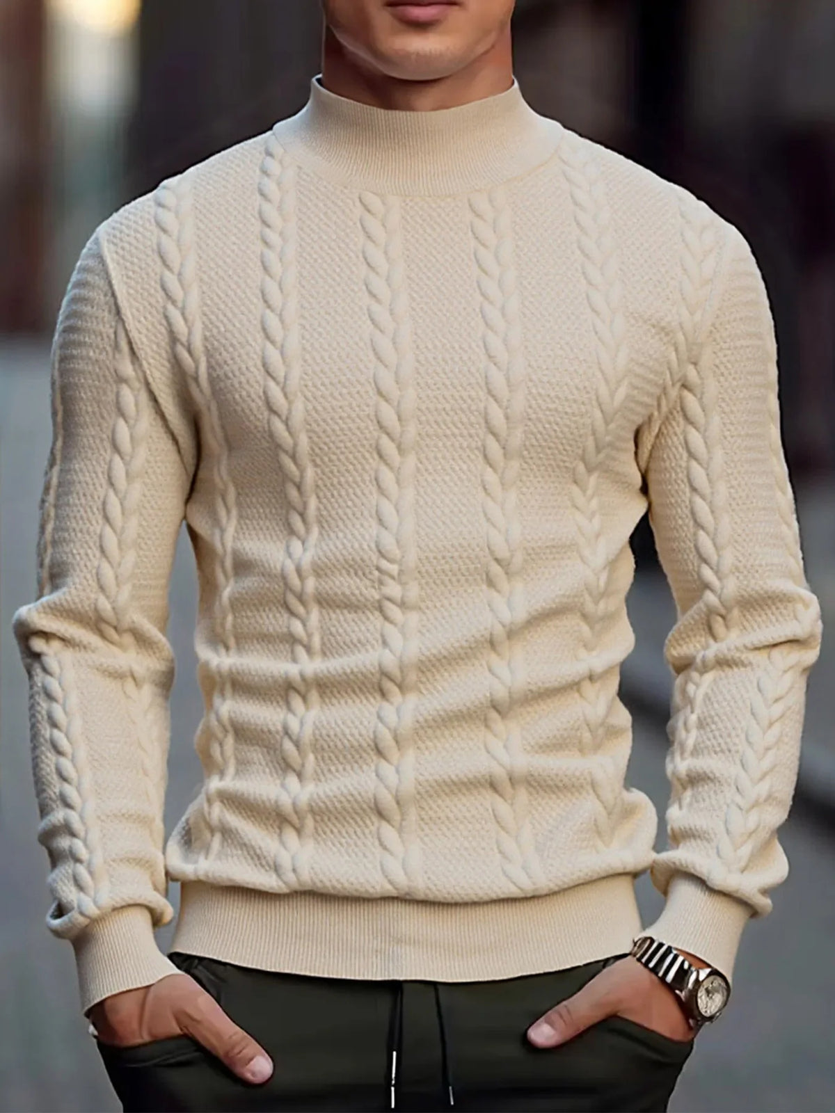 Ribbed High Neck Slim Fit Sweater