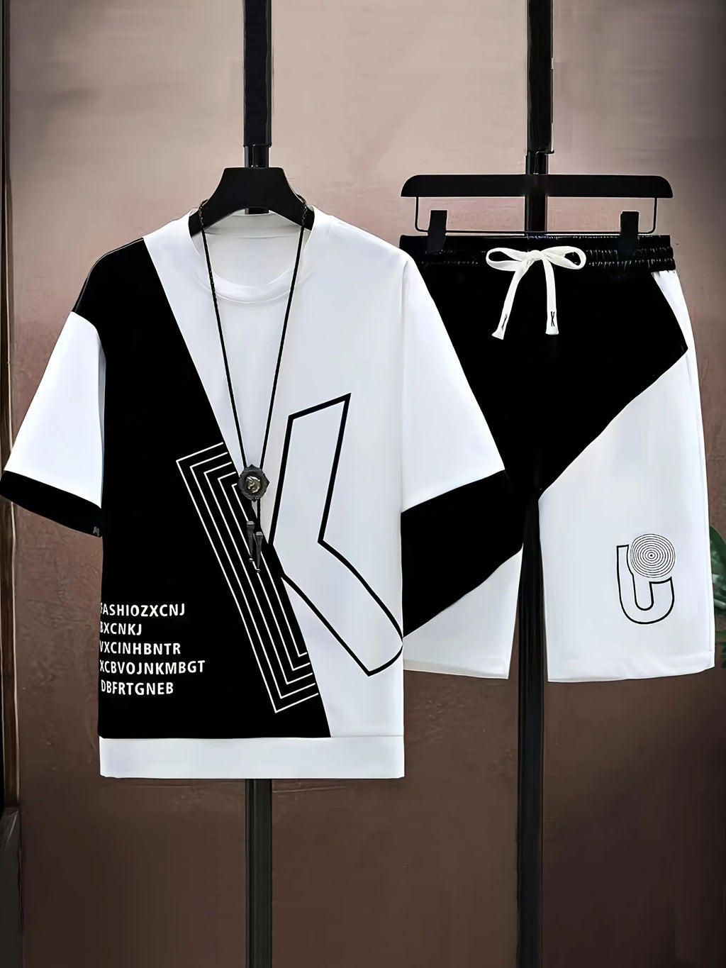 3D Letter Print Lightweight Two-Piece Set