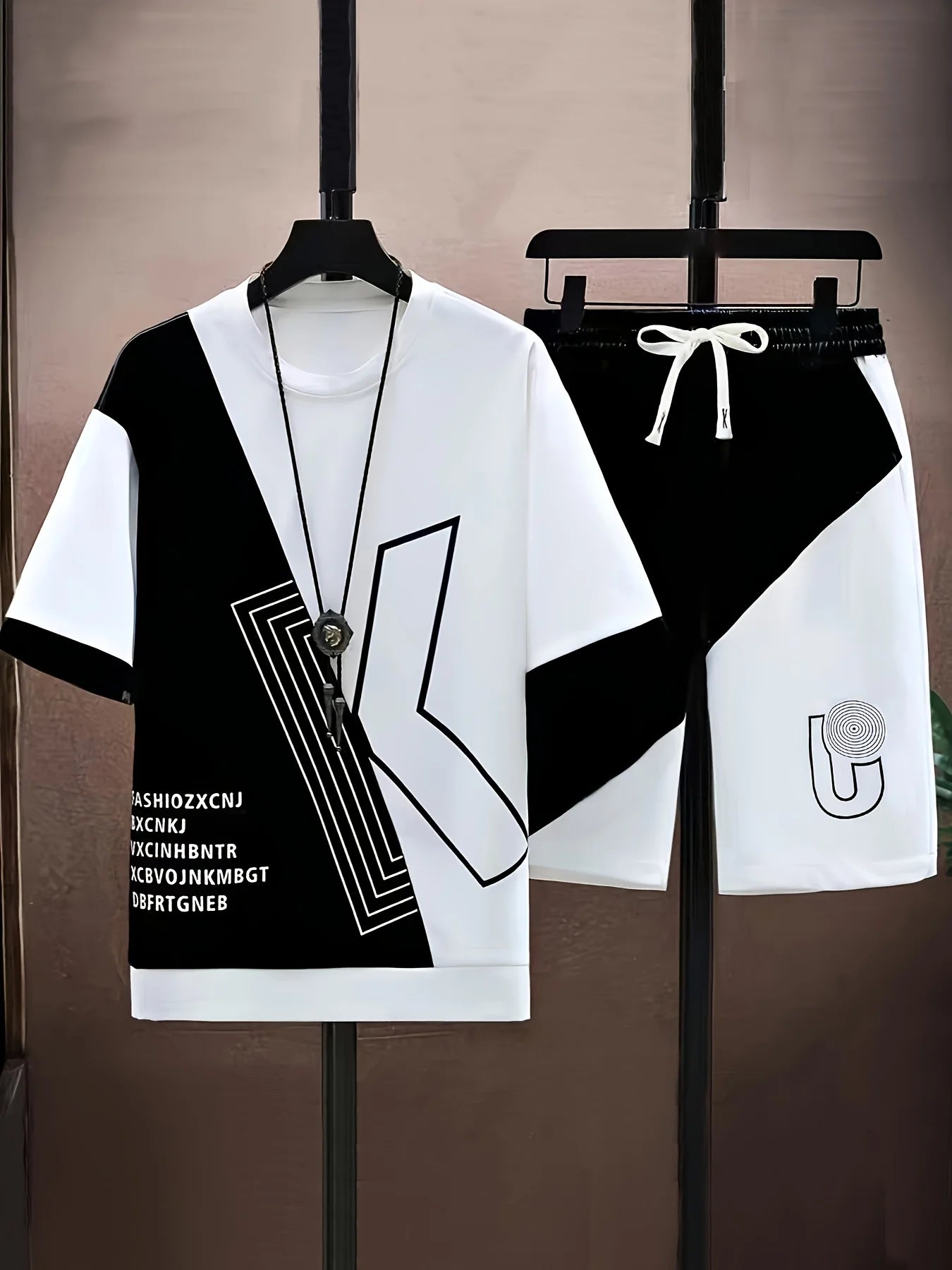 3D Letter Print Lightweight Two-Piece Set