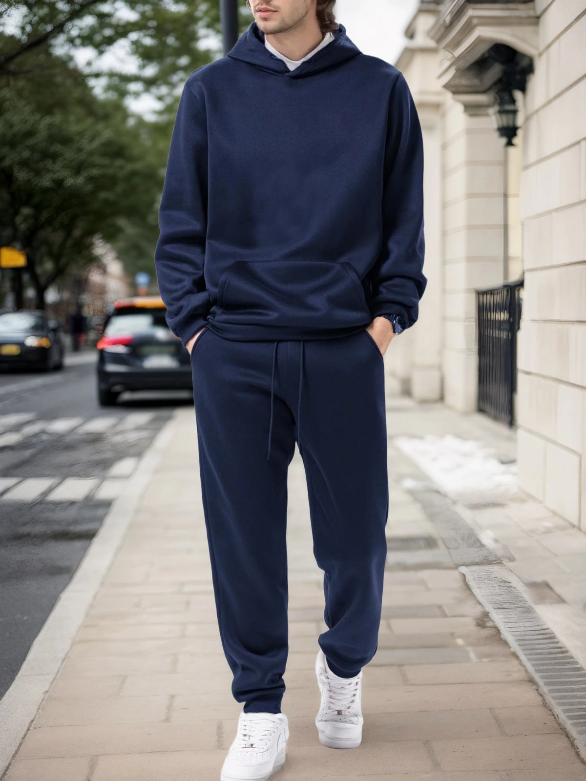 Solid Hoodie & Jogger Tracksuit Set