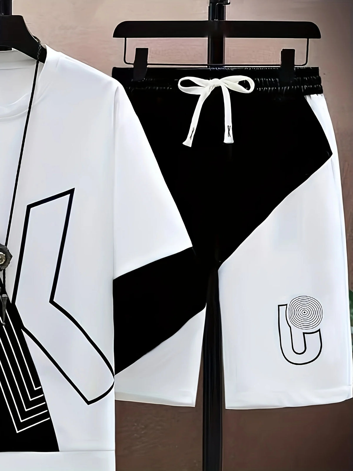 3D Letter Print Lightweight Two-Piece Set